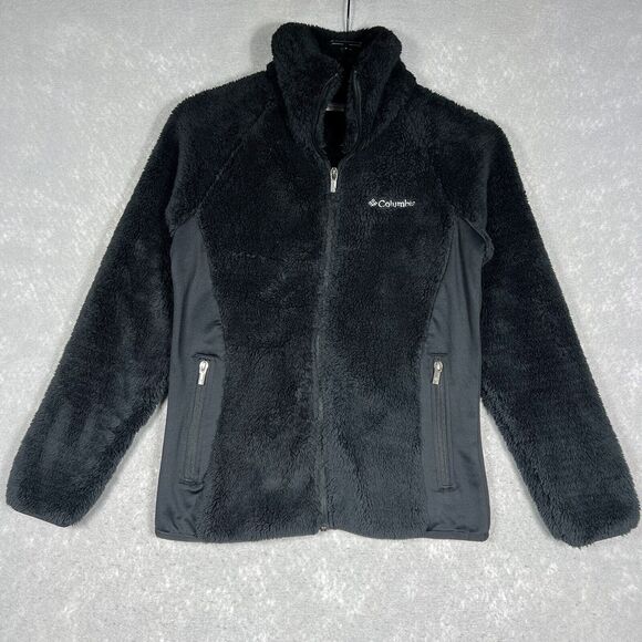 Columbia Fleece Full Zip Jacket Womens SM Black Embroidered Teddy Sherpa Sweater - Picture 1 of 7